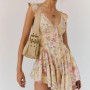 Women Boho Graphic Mini Dress Ruffle Strap A Line Sundress Graffiti Short Babydoll Dress Floral Going Out Dresses
