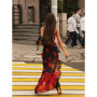 Ahagaga 2025 Summer Fashion Women's Straps Dresses Print Asymmetrical Chiffon Floral Streetwear Skinny Trailing Yk2 Vestidos
