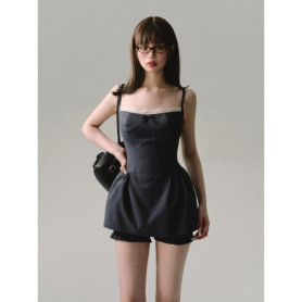 High Quality Lace Camisole Dress Women Contrasting Color Waist A-line Silhouette Dress Flower Bud Pants Two-piece Set Sexy Dress