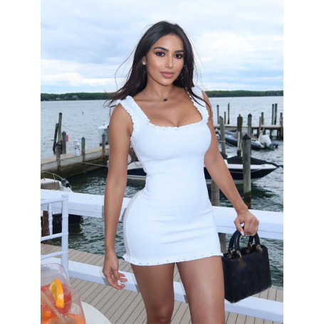 HH Female Summer Sexy Slim Dress 2 Color Solid Square Collar Sleeveless Backless Flower Decoration Women's Fashion Dresses