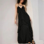 Sexy V Neck Backless Asymmetrical Ruffle Maxi Dress Halter Neck Sleeveless Long Dress Cutout Flowy Tiered Sundresses
