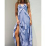 Sexy V Neck Backless Asymmetrical Ruffle Maxi Dress Halter Neck Sleeveless Long Dress Cutout Flowy Tiered Sundresses