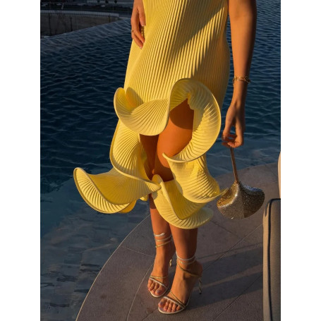 Elegant Irregular Ruffle Halter Dress Women Chic Sleeveless Off-shoulder Lace-up Slim Midi Gowns 2026 Lady Evening Party Dresses