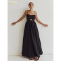 Clacive Sexy Loose Black Cotton Womens Dresses 2024 Summer Strap Sleeveless Ankle Length Dress Elegant Hollow Out Female Dress