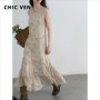 CHIC VEN Women Dresses Retro New Chinese Ink Printed Camisole Sleeveless Dress Female Long Dress A Line Spring Summer 2025