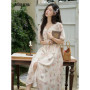 MISHOW Butterfly Printing Dress for Women 2025 Summer Luxury Elegant V-neck Lace-up Bubble Sleeves Slim Long Dress MXD15L1778