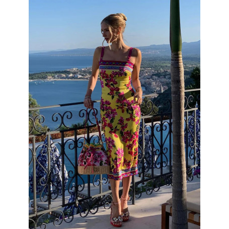 Floral Print Dresses For Women Fashion Sexy Streetwear Prairie Chic Straps Sleeveless Slash Neck Slim Fit Midi Vestidos Robes