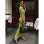 TARUXY Short Sleeve Knitted Long Dress Female Slim Hollow Retro Elegant Sweater Dress 2025 Summer New High Waist Women‘s Dress