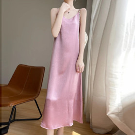 2025 New 100 Anti Wrinkle Mulberry Silk Strap Dress for Women's Summer New Loose Long Skirt