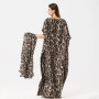 Malaysian Muslim Leopard Print Dress Women Kaftan Robes Loose Arabic Long Dress Summer Sunscreen Abaya Beach Hijab Maxi Dress