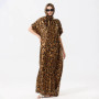 Malaysian Muslim Leopard Print Dress Women Kaftan Robes Loose Arabic Long Dress Summer Sunscreen Abaya Beach Hijab Maxi Dress