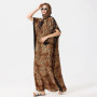 Malaysian Muslim Leopard Print Dress Women Kaftan Robes Loose Arabic Long Dress Summer Sunscreen Abaya Beach Hijab Maxi Dress