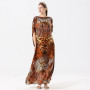 Malaysian Muslim Leopard Print Dress Women Kaftan Robes Loose Arabic Long Dress Summer Sunscreen Abaya Beach Hijab Maxi Dress