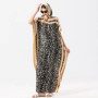 Malaysian Muslim Leopard Print Dress Women Kaftan Robes Loose Arabic Long Dress Summer Sunscreen Abaya Beach Hijab Maxi Dress