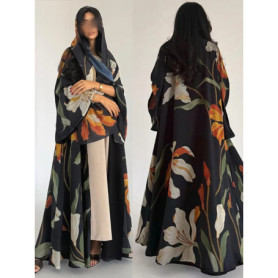 Eid Women Scarf Print Abaya Muslim Cardigan Dress Party Jalabiya Ramadan Long Abayas Vestidos Largos Arab Robe Morocco Kaftan