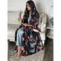 Eid Women Abaya Hijab Print Cardigan Dress Headscarf 2 Piece Set Muslim Dubai Morocco Kaftan Ramadan Saudi Robe Vestidos Largos