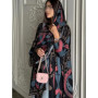 Eid Women Abaya Hijab Print Cardigan Dress Headscarf 2 Piece Set Muslim Dubai Morocco Kaftan Ramadan Saudi Robe Vestidos Largos