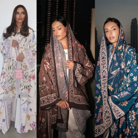 Fashion Printed Muslim Cardigan Robe Middle Eastern Abaya Set with Headscarf