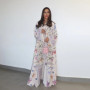 Fashion Printed Muslim Cardigan Robe Middle Eastern Abaya Set with Headscarf