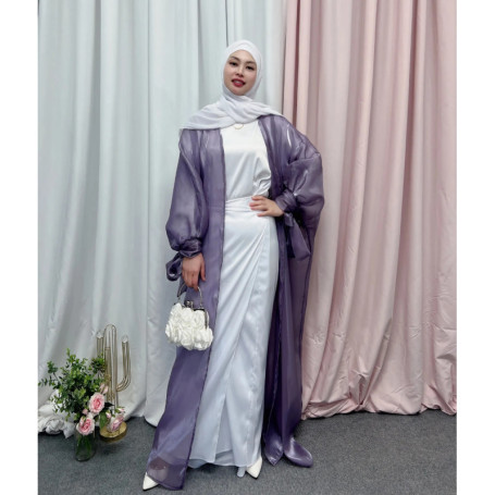 Eid Abaya Dubai Puff Sleeves Muslim Dress Silky Turkey Kaftans for WomenRobe Kimono Islam Abayas Femme Musulmane African