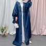 Eid Abaya Dubai Puff Sleeves Muslim Dress Silky Turkey Kaftans for WomenRobe Kimono Islam Abayas Femme Musulmane African