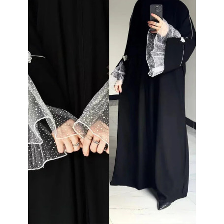Muslim Abaya Women Lace Sleeve Elegant Nida Black Abaya Dubai Modest Dresses Morocco Kaftan 2025 EID Cardigan Summer Long Robe
