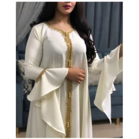 Jalabiya Kaftan Arabic Dress For Women Dubai Turkey Abaya Embroidery Loose Djellaba Muslim Fashion Islamic Clothing White