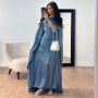 Ramadan Eid Summer Satin Batwing Abaya Dubai Women Islam Muslim Maxi Kaftan Dresses Kebaya Caftan Marocain Robe Femme Musulmane
