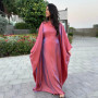 Ramadan Eid Summer Satin Batwing Abaya Dubai Women Islam Muslim Maxi Kaftan Dresses Kebaya Caftan Marocain Robe Femme Musulmane