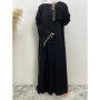 Ramadan Muslim Abaya Nida Black Dress With Crystal chain Elegant Islamic Sets Dubai Long Woman Evening dresses Moroccan Caftan