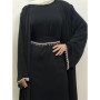 Ramadan Muslim Abaya Nida Black Dress With Crystal chain Elegant Islamic Sets Dubai Long Woman Evening dresses Moroccan Caftan