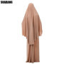Jersey Prayer Set Stretchy EID Ramadan Islam Muslim Women Satin Rope Instant Hijab Khimar Skirt 2 Piece Jilbab