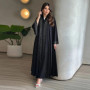 Eid Mubarak Ramadan Open Abaya Women Muslim Dress Jilbab Kebaya Islam Clothing Black Kaftan Robe Rhinestone Dresses Hijab Abayas