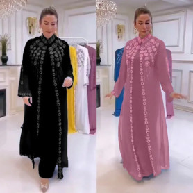 Luxury Diamonds African Dashiki Dresses for Women Kaftan Clothing Ramadan Robe Chiffon Long Dress Islam Muslim Abaya 2 Piece Set