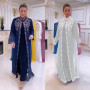 Luxury Diamonds African Dashiki Dresses for Women Kaftan Clothing Ramadan Robe Chiffon Long Dress Islam Muslim Abaya 2 Piece Set