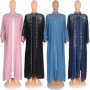 Luxury Diamonds African Dashiki Dresses for Women Kaftan Clothing Ramadan Robe Chiffon Long Dress Islam Muslim Abaya 2 Piece Set
