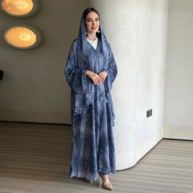 Uni Abaya Dubai 2025 Marble Print Hijab Abaya 2 Piece Set Chiffon Summer Modest Dresses Open Abaya Islamic Clothing
