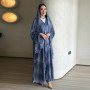 Uni Abaya Dubai 2025 Marble Print Hijab Abaya 2 Piece Set Chiffon Summer Modest Dresses Open Abaya Islamic Clothing