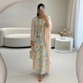 2026 Summer New Middle Eastern Women's Jacquard Heavy Embroidery Long Dress with Waist Design Robe