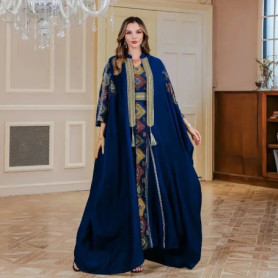 2025 Eid Muslim 2 Piece Set Women Embroidery Dresses Open Abaya Suit Jalabiya Ramadan Dubai Kaftan Party Vestidos Cardigan Robe