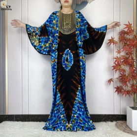 2026 New Summer Dress Bat Sleeve Casual Fashion Dress Embroidered Round Neck Cotton Women Long Maxi Loose Abaya African Vestidos