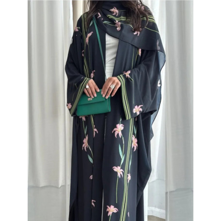 Eid Women Abaya Scarf Muslim Print Cardigan Dresses Abayas Kaftan Vestidos Arab Long Robe Ramadan Morocco Dubai Jalabiya 2025