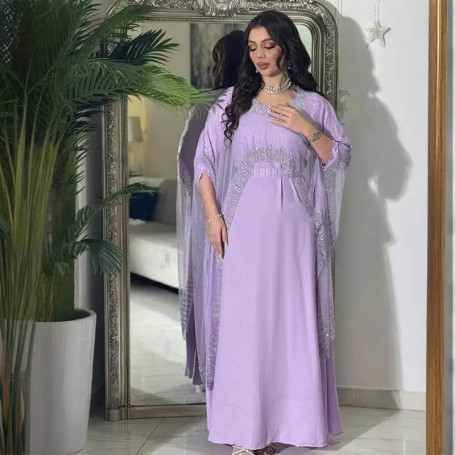 Eid Muslim Women Evening Banquet Abaya Luxury Diamonds Batwing Sleeves Kaftan Dress Dubai Party Gowns