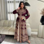 Eid Ramadan Print Kaftan Jalabiya Muslim Maxi Dresses for Women Robe Dubai Abaya Outfit Ethnic Style Caftan Arab Islamic Clothes