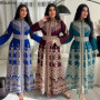 Eid Ramadan Print Kaftan Jalabiya Muslim Maxi Dresses for Women Robe Dubai Abaya Outfit Ethnic Style Caftan Arab Islamic Clothes