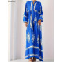New Women's Loose Ethnic Retro Dress Spring Autumn Print V Neck Casual Long Dress Arab Style Bohemian Maxi Dresses Muslim Abayas