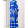 New Women's Loose Ethnic Retro Dress Spring Autumn Print V Neck Casual Long Dress Arab Style Bohemian Maxi Dresses Muslim Abayas