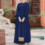 Muslim Middle East Women Clothes Casual Loose Solid Color Elegant Maxi Dress Spring New Long Sleeve Denim Dress Saudi Arab Abaya