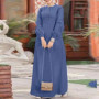 Muslim Middle East Women Clothes Casual Loose Solid Color Elegant Maxi Dress Spring New Long Sleeve Denim Dress Saudi Arab Abaya