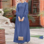 Muslim Middle East Women Clothes Casual Loose Solid Color Elegant Maxi Dress Spring New Long Sleeve Denim Dress Saudi Arab Abaya